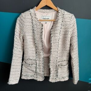 Ever New Ivory Tweed Blazer with Fringe